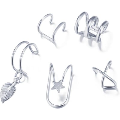 Lot de 12 Boucles d'Oreilles Clip-on en Acier Inoxydable, Faux Cartilage, Sans Perçage, Ensemble Boucles d'Oreilles Pour Femmes white