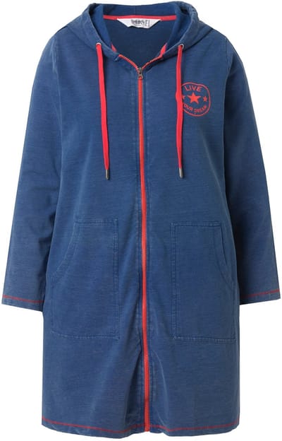 Angel of Style - Dames - Sweatjas langer en comfortabel model capuchon - Blauw denim - Maat 42