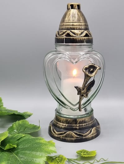 Herdenkingslicht - P39 - Goud - Transparant glas - Calla - Grafkaars – Graflicht – Graflantaarn – Grafdecoratie - Windlicht