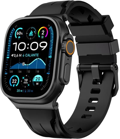 Stravo Siliconen Sportbandje – Sportief Racing Design – Geschikt voor Apple Watch 49mm (Ultra 1/2/3), 46mm (Series 10/11), 45mm (Series 7/8/9), 44mm (Series 4/5/6, SE 1/2/3) – Zacht & Comfortabel – Zwart