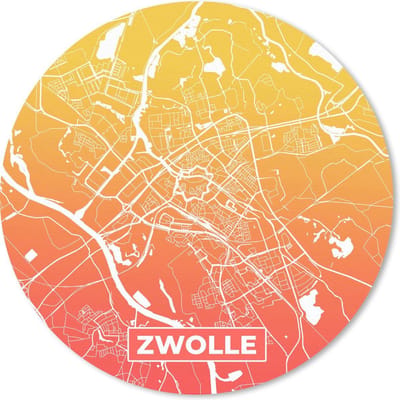 Muismat rond 20x20 cm - Mousepad Stadskaart - Zwolle - Oranje - Nederland - Ronde muismatten