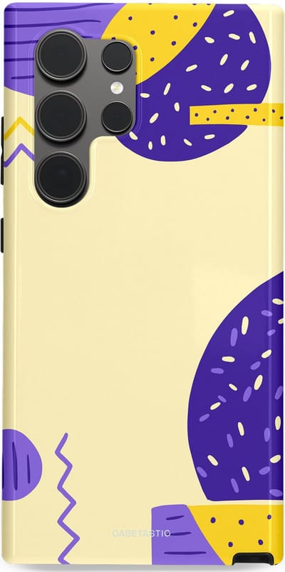 Casetastic hoesje geschikt voor Samsung Galaxy S24 Ultra - Dubbellaagse bescherming - Geo zigzag - Fashion Case - Crème Blauw Geel