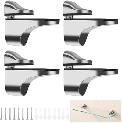 4 stuks - Glasklem - Glas Plankdragers - Verstelbare - Glazen Plankbeugel - vismond glazen clip - wandmontagesteun - zinklegering - meubelaccessoires - hardware-accessoires - met schroeven - voor planken van 3-20 mm dikte - 56*24*50 mm - zilver