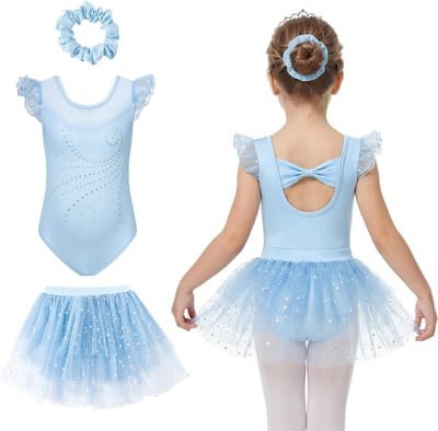 Balletoutfit voor Meisjes met Rimpel Mouwen en Rok | Danskostuum voor Kinderen van 3-10 Jaar | Glanzende Balletjurk voor Danslessen en Voorstellingen