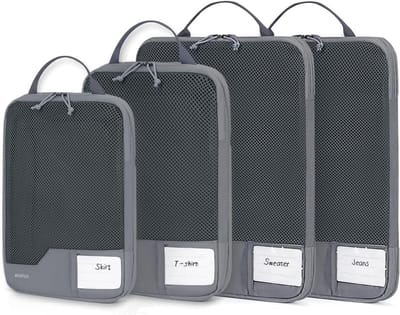 Packing Cubes Set - Koffer Organizers - Ruimte Besparen - Compressie Rits - 4 Delig - Grijs