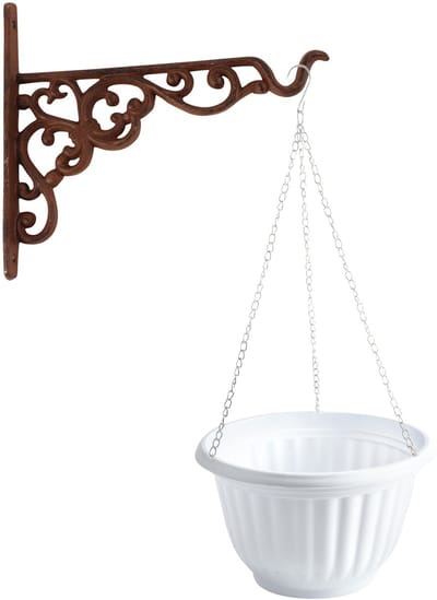 Hangpot + Muurhaak Rimini - wit - D25 cm - kunststof - metaal - tuinaccessoires