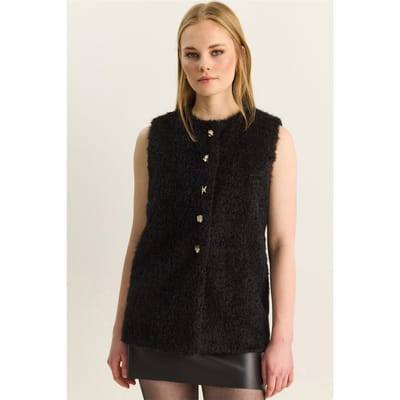 Pluche Vest met Knopenluiting