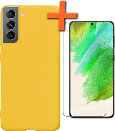 Hoes - Met Screenprotector - Geschikt voor Samsung Galaxy S21 FE - Sterk & Shockproof - Back Cover - Siliconen Case - Telefoon Hoes - Geel