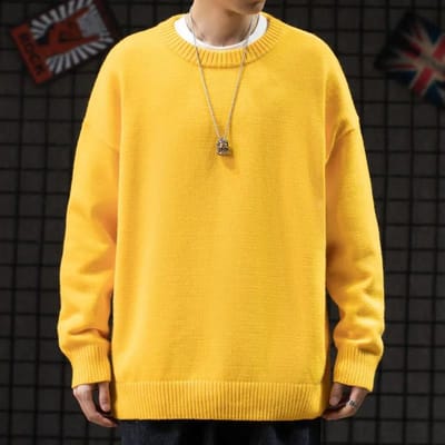 Heren Trui met Effen Kleur voor de Herfst, Koreaanse Versie van de Trend, Losse Dunne Trui, Heren Onderlaag XL yellow