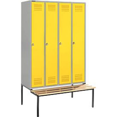 Schäfer Shop Genius Kledinglocker met zitbank, 4 compartimenten, veiligheidsdraaigrendelslot, blank aluminium/geel