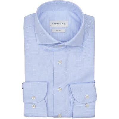 Profuomo slim fit heren overhemd - dobby - lichtblauw - Strijkvrij - Boordmaat: 38