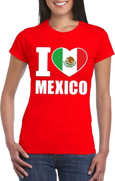 Mexico supporters kleding t-shirt - voor dames - rood - met vlag kleuren print - korte mouwen S