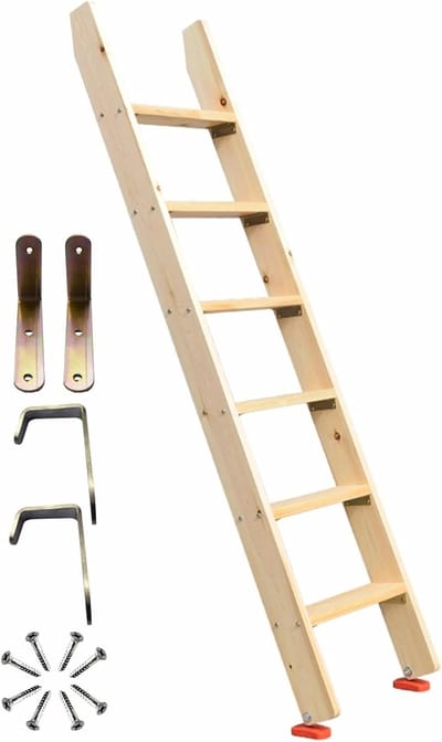 Hoogslaper Ladder - Stapelbed Ladder - Veilig Bed In - Extra Brede Treden - Verstelbaar 100-225cm - Houtkleur