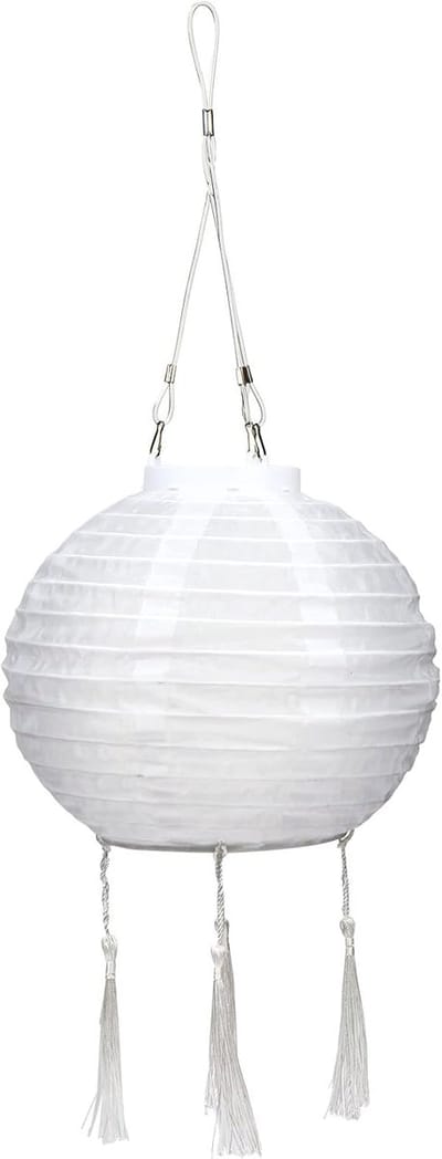 Thijox - Lampion op zonne-energie, boho-stijl, vintage lantaarns voor buiten, weerbestendig, wit, feestdecoratie, diameter 20 cm, ideaal voor tuin en