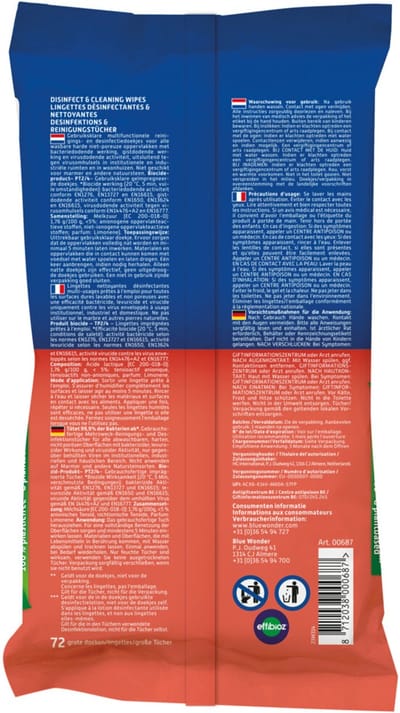 Blue Wonder Desinfectie Reiniger Doekjes - 2 x 72 stuks - Voordeelverpakking