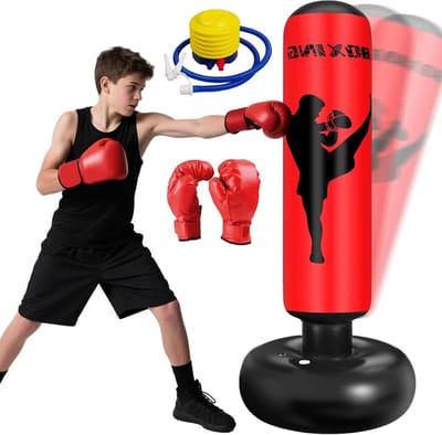 Kids Bokszak 160 cm met Bokshandschoenen en Luchtpomp, Ideaal voor Binnen en Buiten, Perfect voor Jongens en Meisjes, Training en Sportactiviteiten