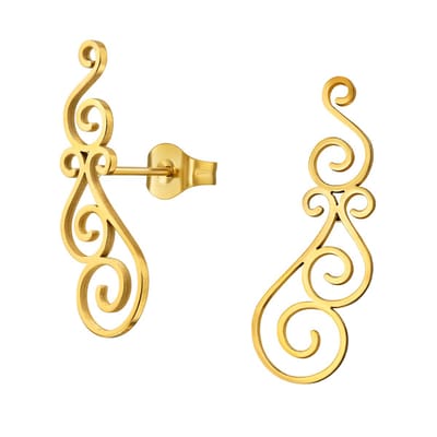 Goud kleurige stainless steel swirl dames oorbellen | chirurgisch staal | hypoallergeen | Zilverana | RVS