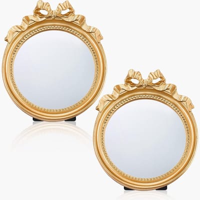 2 stuks kleine vintage wandspiegel - ronde gouden wandspiegel - hangspiegel - draagbare spiegel met handvat - kaptafelspiegel - make-up tools voor dames - decoratie voor de slaapkamer