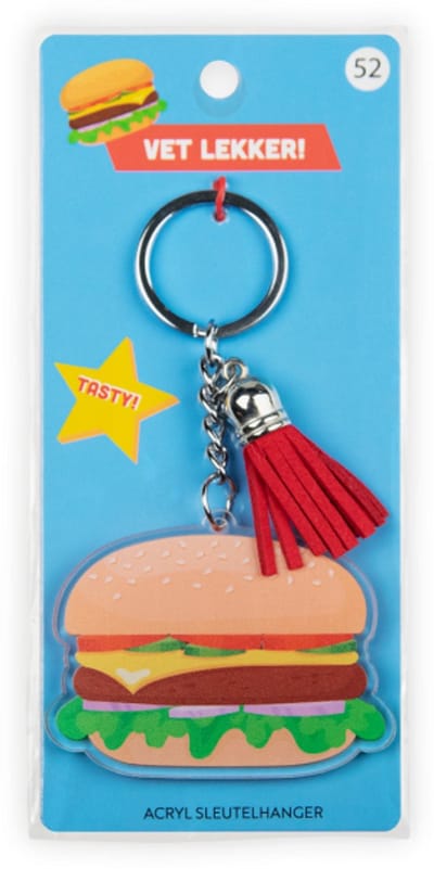 Sleutelhanger met kwastje | Acryl sleutelhanger - Hamburger