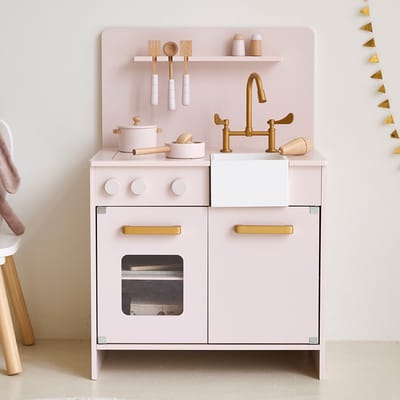 Petite Amélie Speelkeuken Zacht Roze – Kinderkeuken inclusief 7 keukenaccessoires - H 83.5 cm