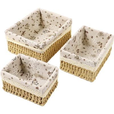 Handgeweven Opbergmanden Multifunctioneel Draagbaar Duurzaam Decoratieve Opbergbakken voor Make-up Slaapkamer Planken Organiseren beige