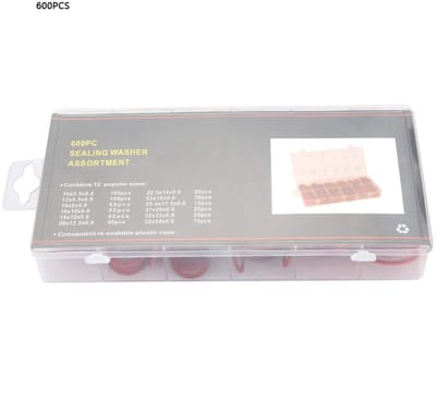 Dailygoods- Sluitringen 600 Stuks - Rood Staalpapier - Isolatie - Diverse Maten - Plastic Doos - Goede Isolatieprestaties - Isolatiering