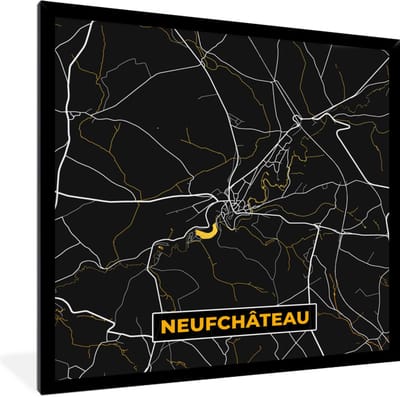 Fotolijst incl. Poster - Neufchâteau - Kaart - Goud - Stadskaart - Plattegrond - 40x40 cm - Posterlijst