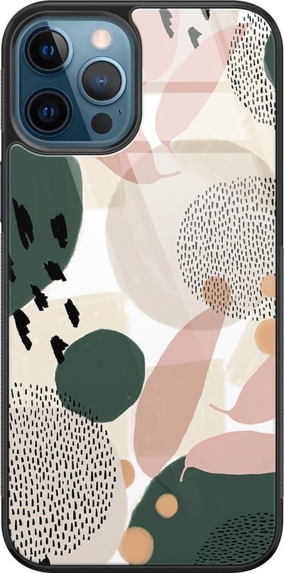 Hoesje geschikt voor iPhone 12 - Abstract print - Luxe Glazen Hardcase - Hippe print - Groen - Leuke Telefoonhoesjes