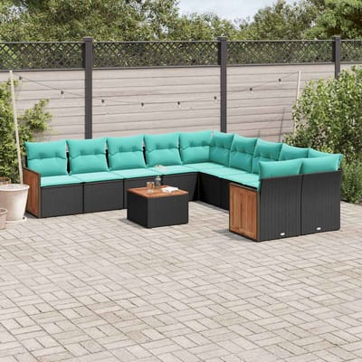 vidaXL - 11-delige - tuinbankset - met - kussens, - zwart - polyrotan