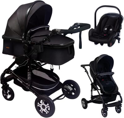 Kinderwagen 3-in-1 - Combi kinderwagen Reiswieg set - Baby vervoeren - TÜV-gecertificeerd - Vanaf geboorte - Zwart/Zwart