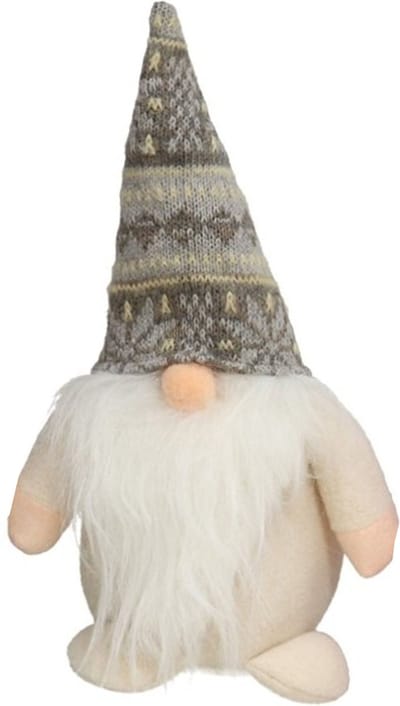 Pluche gnome/dwerg/kabouter decoratie pop/knuffel kleding creme en muts 26 x 11 cm