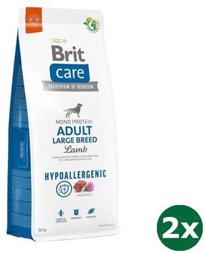2x12 kg Brit care hypoallergenic adult large breed hondenvoer