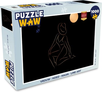 Puzzel Vrouw - Hoed - Maan - Line art - Legpuzzel - Puzzel 1000 stukjes volwassenen