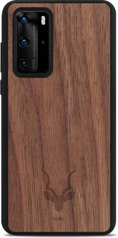 Kudu Huawei P40 hoesje case - Houten backcover - Handgemaakt en afgewerkt met duurzaam TPU - Walnoot - Zwart