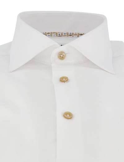 Overhemd wit Ledub Modern fit katoen effen beige knoop