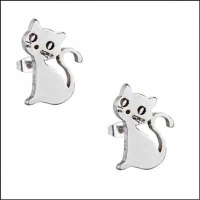 Aramat Jewels | Oorbellen | RVS Katten Oorbellen - Schattige Poes Oorstekers | Katje Zilverkleur 10x6mm / Staal | Staal | Kinderen, Volwassenen | Verkleurd niet