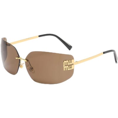 Luxe Metalen Dames Randloze Zonnebril Vintage Hoge Kwaliteit Decoratieve Zonnebril Reizen Bergbeklimmen Grote Montuur Zonnebril