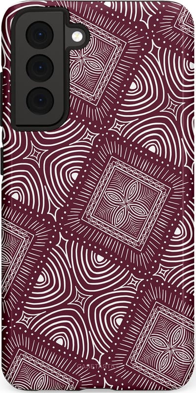 Casetastic Hoesje Geschikt voor Samsung S21 FE - Stijlvolle Beschermende Duo-layer Case - Bohemien Rood Design