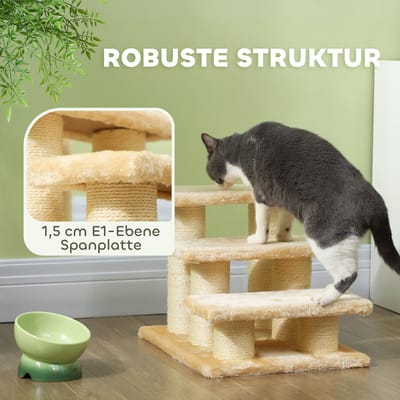 HAUSS SPOLE Krabpaal – Kattentrap Voor Oudere Katten – 45 x 35 x 34 cm – Spaanplaat En Pluche – Beige – Met Sisalpalen En 3 Niveaus