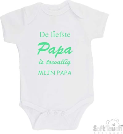 100% katoenen Romper "De liefste papa is toevallig mijn papa" Unisex Katoen Wit/mint Maat 62/68