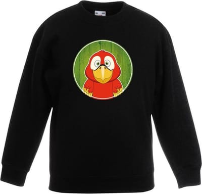Kinder sweater zwart met vrolijke papegaai print - papegaaien trui - kinderkleding / kleding 98/104