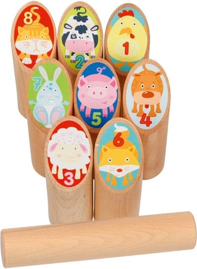 GOKI KUBB - Nummers En Dieren - Hout - In Katoenen Zakje - 4 Jaar