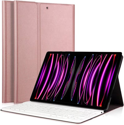 Hoes met toetsenbord geschikt voor iPad Pro 12.9 - 2018 / 2020 / 2021 / 2022 - Keyboard Book Case Cover Hoesje Rosegoud