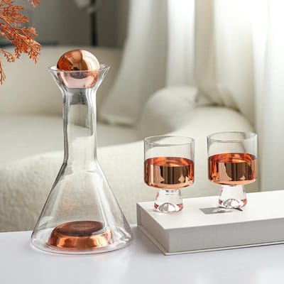 Lichte Luxe Decoratieve Ornamenten, Kunst Kralen Wijnservies, Kan, Wijnglas, Decanteerset, Kleurovergang Koude Waterkoker, Waterbeker golden wine jug three-piece set M04849