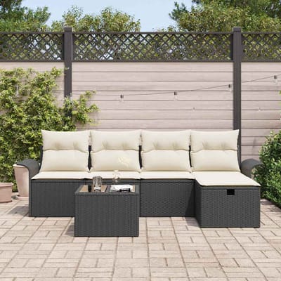 vidaXL - Tuinbank - Set - 6 - st - Zwart - en - Crème - poly - rattan