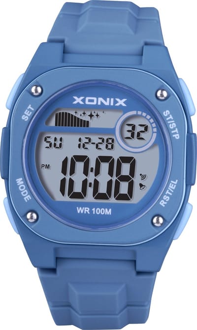 Xonix BBM-002 - Horloge - Polshorloge - Digitaal - Heren - Mannen - Overig - Siliconen band - ABS/Kunst - Achtergrondverlichting - Alarm - Start/Stop - Tweede tijdzone - Datumaanduiding - Waterdicht - Blauw - LichtBlauw