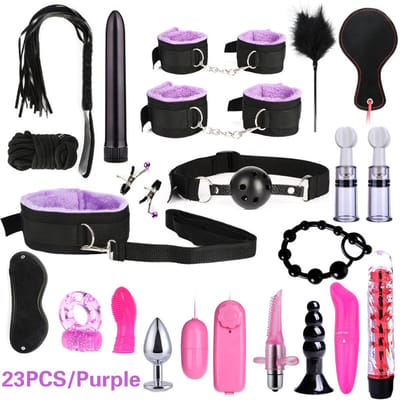 Oneay Luxe BDSM Set voor Koppels - 23 Delig - Bondage - Oogmasker – Zweep – Tepelklemmen - BDSM Extreme – Sex Toys Couples – Verstelbaar - Paars