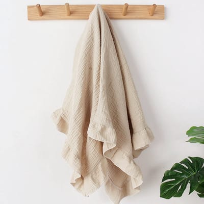 Hydrofiele doek XL - Swaddle - Baby muslin swaddle - Kraamcadeau - Katoenen mousseline baby deken - Baby badhanddoek - Ruffels - 90x70 - Khaki