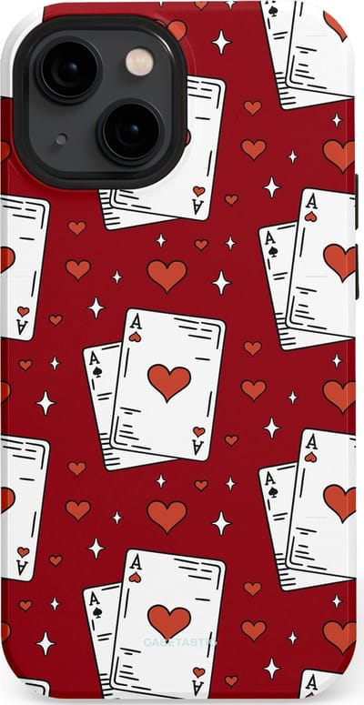 Casetastic hoesje geschikt voor Apple iPhone 13 mini - MagSafe - Dubbellaagse bescherming - Kaarten Aas - Fashion Case - Bordeaux Wit Zilver