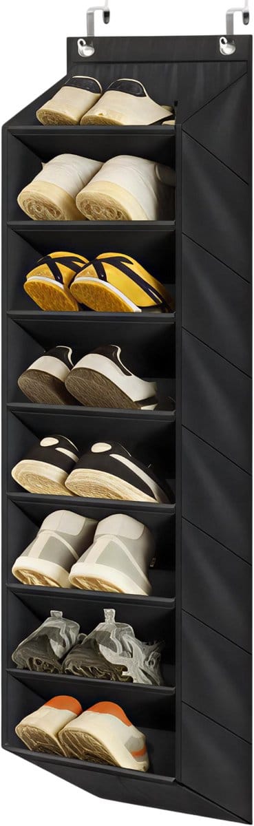 8-Laags Zwart Opvouwbaar Wandgemonteerd Schoenenrek – Ruimtebesparende Schoenen Organizer voor Deur & Muur, Hal en Appartement